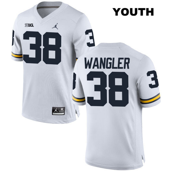 Youth NCAA Michigan Wolverines Jared Wangler #38 White Jordan Brand Authentic Stitched Football College Jersey OO25O55AV
